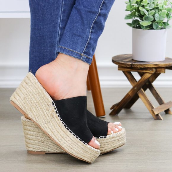 Open Toe Espadrille Slide Sandals Wedge Heel - Picture 2 of 7